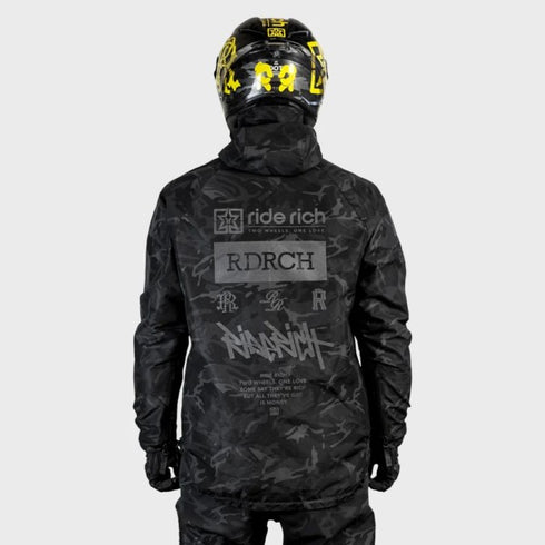 Ride Rich Concord Armoured GP Anorak Motorcycle Jacket - Black / Camo